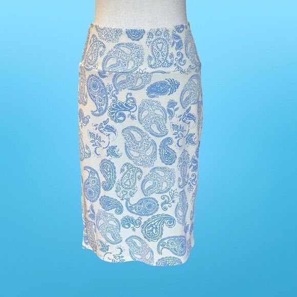 NWT LuLa Roe Cassie Paisley Print Pencil Skirt Cream/Blue Medium - Picture 6 of 10